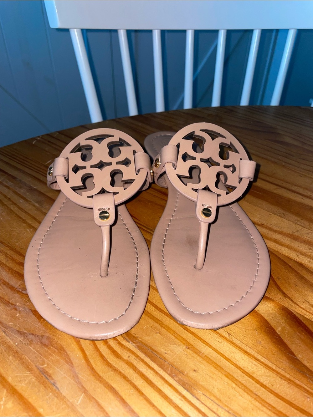 Tory Burch Women's Miller Light Sand Slip-On Logo Sandals Size 9M